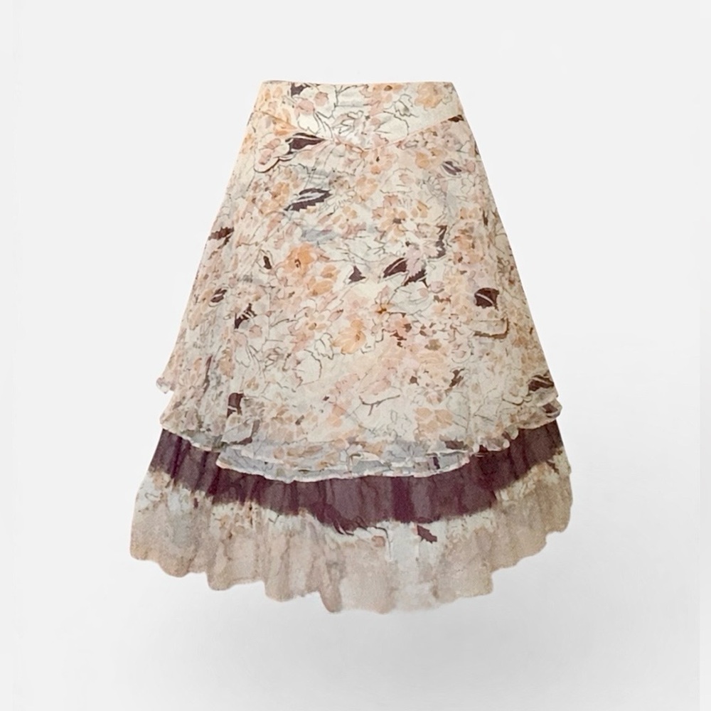 Odille Anthropologie Silk Tiered Floral Mini Skirt Size 2